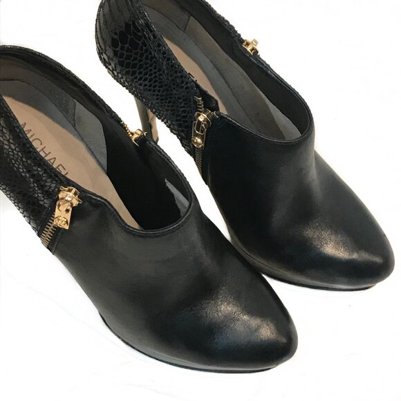 MICHAEL KORS Side Zip Leather and Patent Snakeskin Stiletto York Ankle Booties - Picture 8 of 17